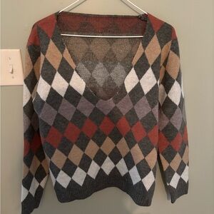 Argyle V-Neck Sweater - Multicolor